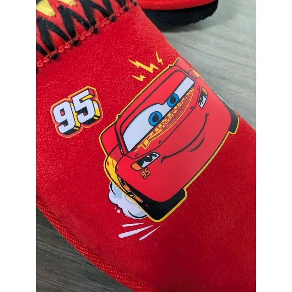 Disney Pixar Cars Lightning McQueen Kids Sz 11/12  Slippers Shoes Fleece Strap